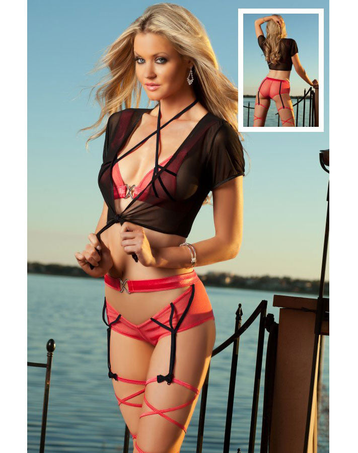 Cropped Overlays Bra - Red, Black