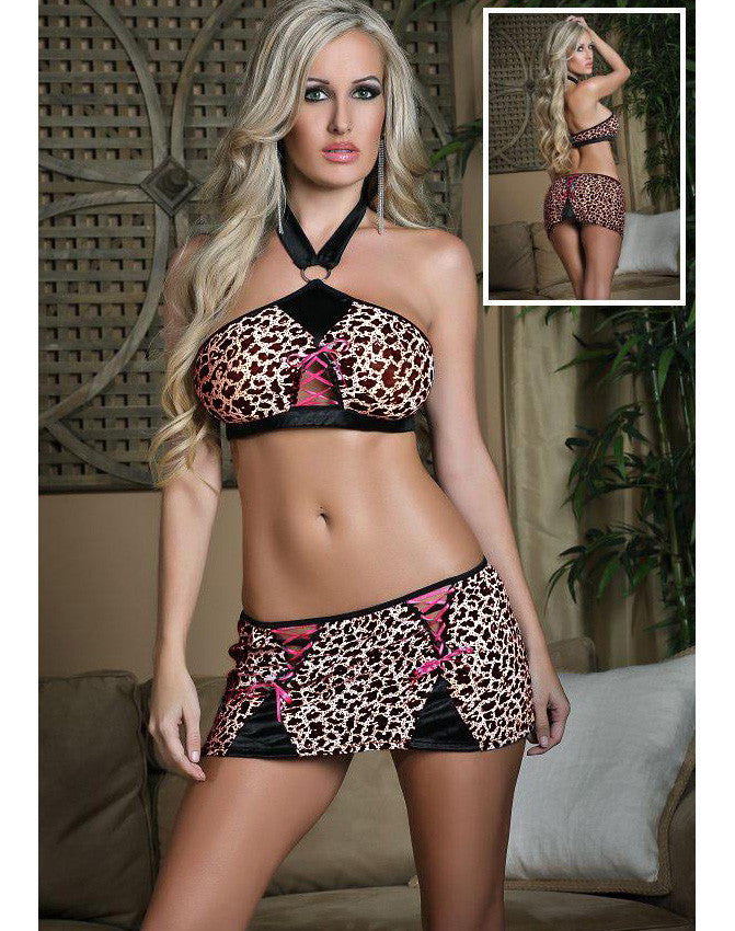 Passiomate Panter Bra and Skirt set - Black, Blue