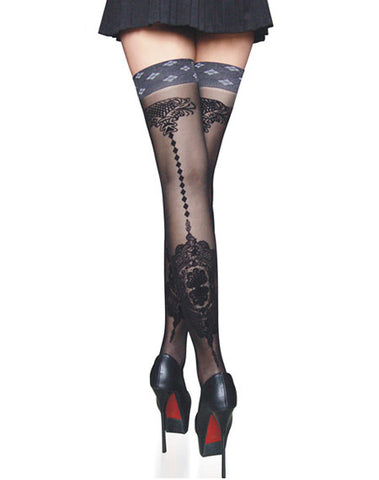 Black Net Thigh Highs with Red Lace Top