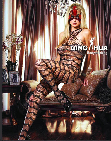 Crotchless Opaque Open Bust Halter Bodystocking