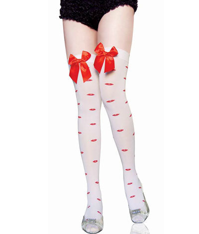 Bows Lip Print Thigh High Stockings