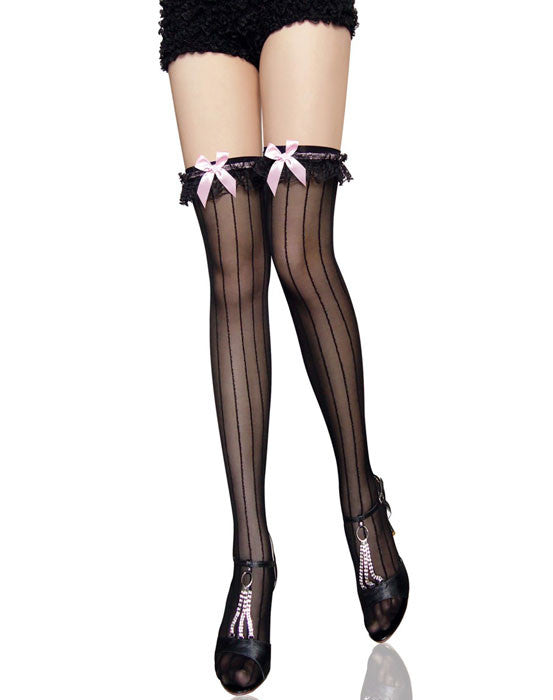 Vertical Stripe Stocking with Pink Bow