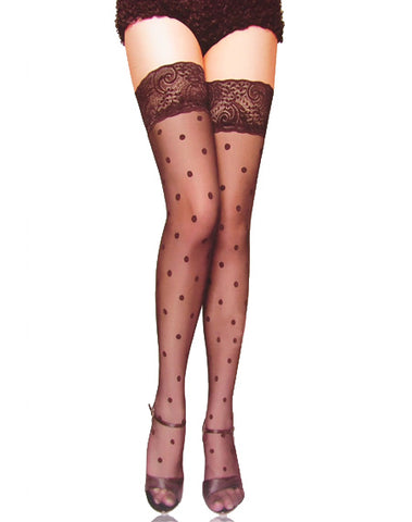 Black Fishnet Thigh Highs with Red Lace Top