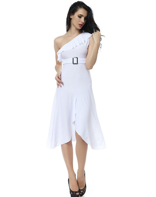 One Shoulder buckle gown - White