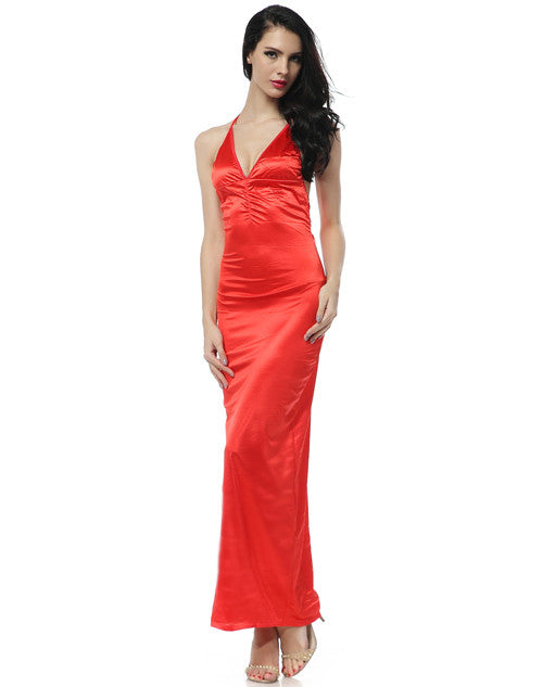 Long V neck Gown - Red