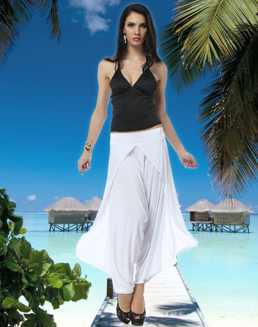 Flowing Wrap White Pants - Black, White