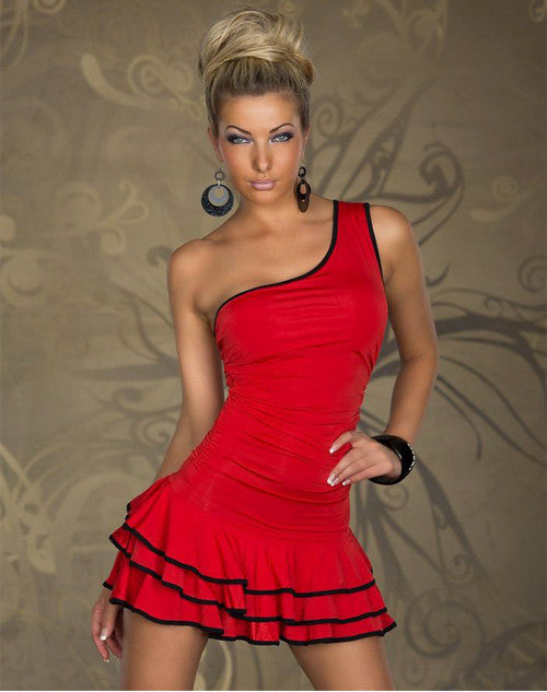 One Shoulder Sexy Dress - Red