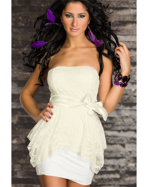 Layered Lace Strapless Mini Dress - White