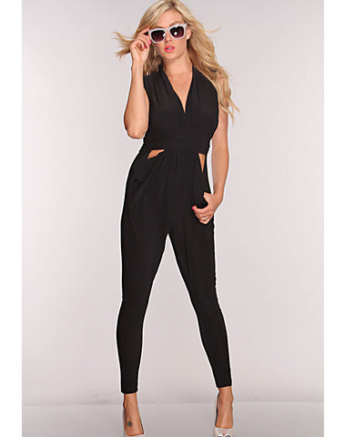 Mesh Cut Out Side Slits Jumper Outfit - Black