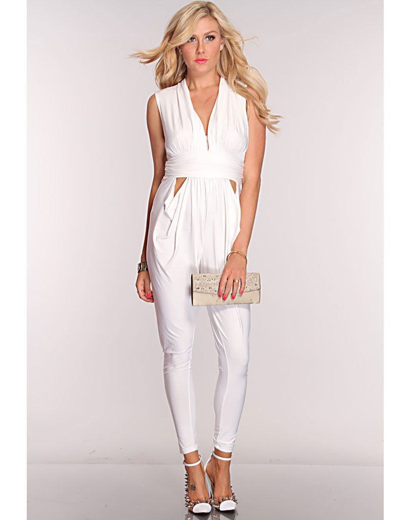 V Neck Sexy Jumpsuit - White