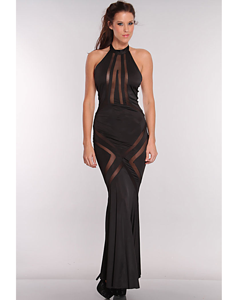 Mesh Cut Out Maxi Dress - Black