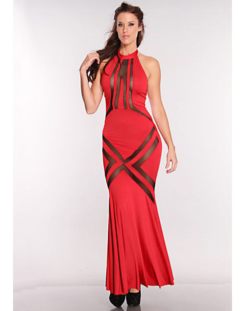 Mesh Cut Out Maxi Dress - Red