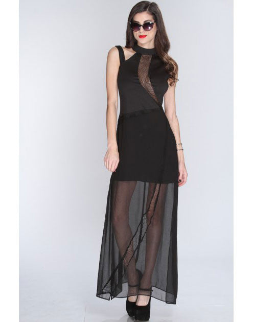 Black Netted Cut Out Dress - Black