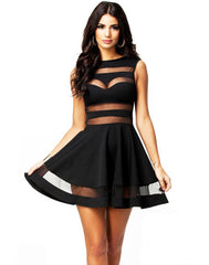 Black Mesh Panel Mini Dress - Black