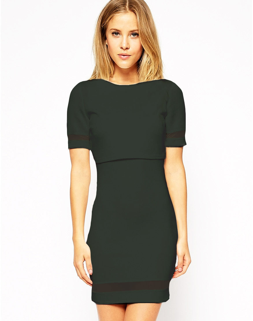Sheer & Solid Crop Top Body Contour Dress - Black