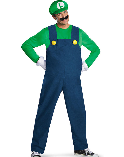 Mens Deluxe Luigi Costume - Blue, Green