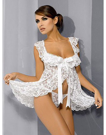 Beauty Floral Lace Babydoll - White