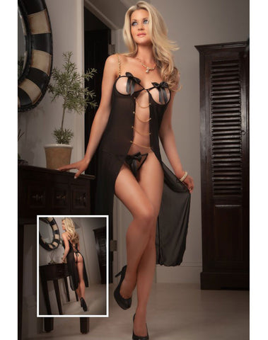 Opaque Teddy Set with Matching Stockings - Black