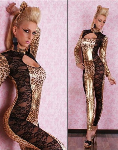 Catsuit With Deep V Zipper Front - Black