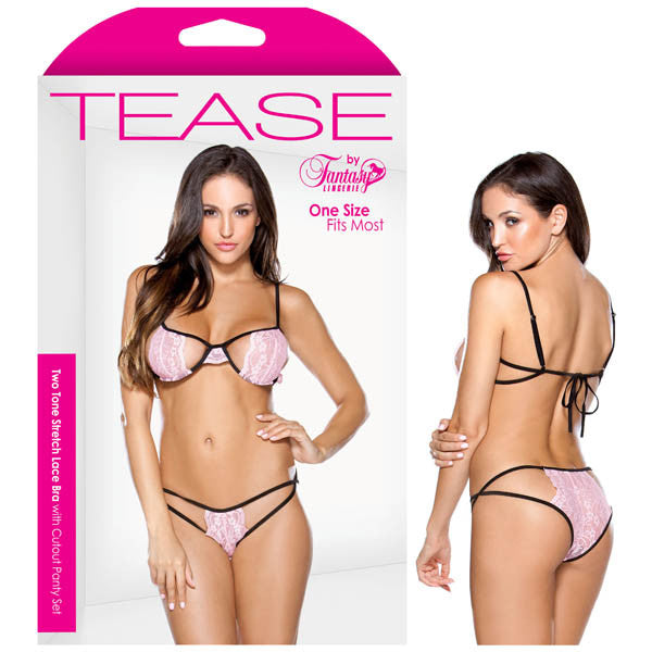 TEASE TWO TONE STRETCH LACE BRA WITH CUTOUT PANTY SET