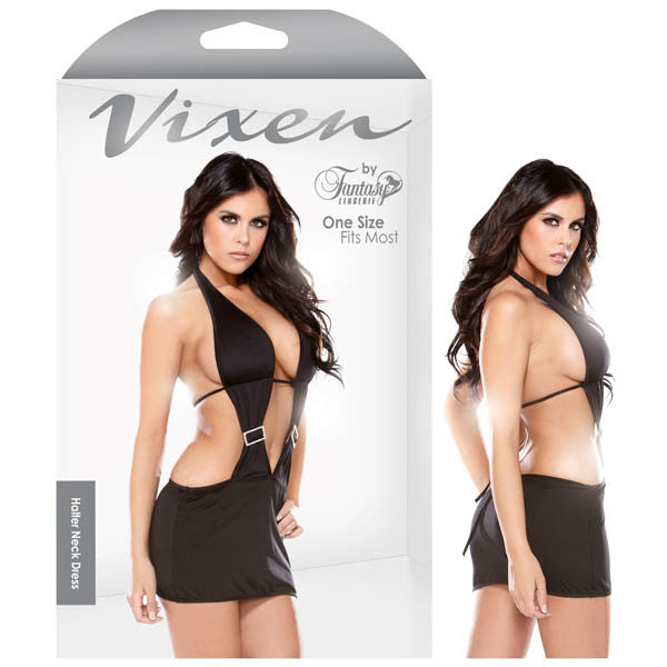 VIXEN DEEP PLUNGE HALTER NECK DRESS