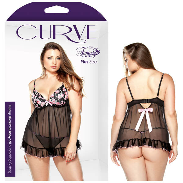 Curve Pushup Floral Print Babydoll with Matching G-String