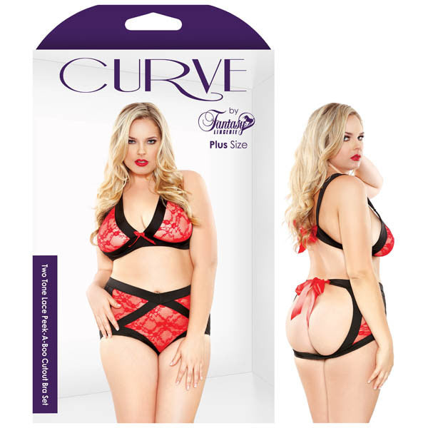 CURVE TWO TONE LACE PEEK-A-BOO CUTOUT BRA SET