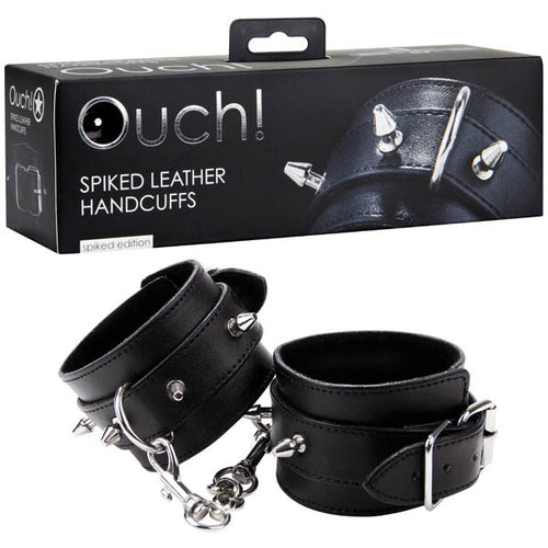 OUCH SPIKED LEATHER HANDCUFFS