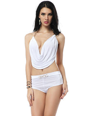 Low Cut Halter And Boyshort Set - White