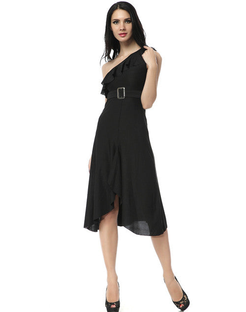 One Shoulder buckle gown - Black