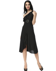 One Shoulder buckle gown - Black