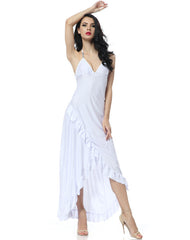 Long Ruffle Trim Gown - White