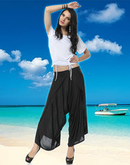 Flowing Wrap Black Pants - Blue, White