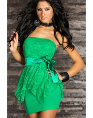 Layered Lace Strapless Mini Dress - Green