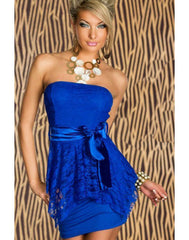 Layered Lace Strapless Mini Dress - Blue