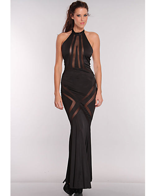 Mesh Cut Out Maxi Dress - Black