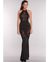 Mesh Cut Out Maxi Dress - Black