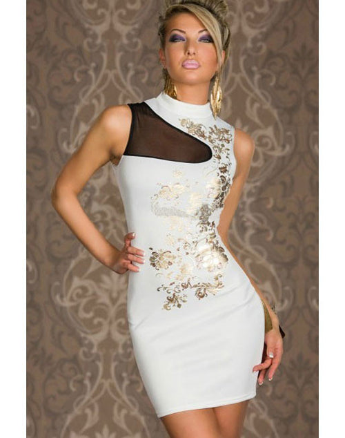 Gold Flower Print Mini Dress - Gold