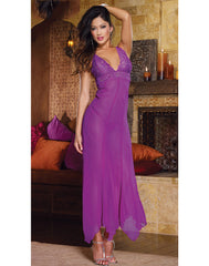 Sheer Chiffon & Lace Night Gown - Purple