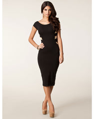 Back Midi dress With Light Yellow Straps - Black, Light Yellow