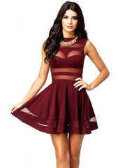 Mesh Panel Mini Dress - Red