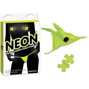 NEON VIBRATING CROTCHLESS PANTY AND PASTIES SET