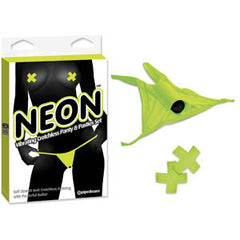 NEON VIBRATING CROTCHLESS PANTY AND PASTIES SET