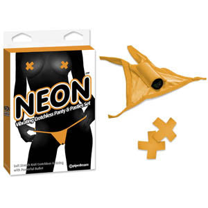 NEON VIBRATING CROTCHLESS PANTY AND PASTIES SET