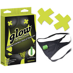 GLOW IN THE DARK VIBRATING CROTCHLESS PANTY AND PASTIES SET