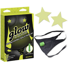 GLOW IN THE DARK VIBRATING CROTCHLESS PANTY AND PASTIES SET