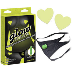 GLOW IN THE DARK VIBRATING CROTCHLESS PANTY AND PASTIES SET